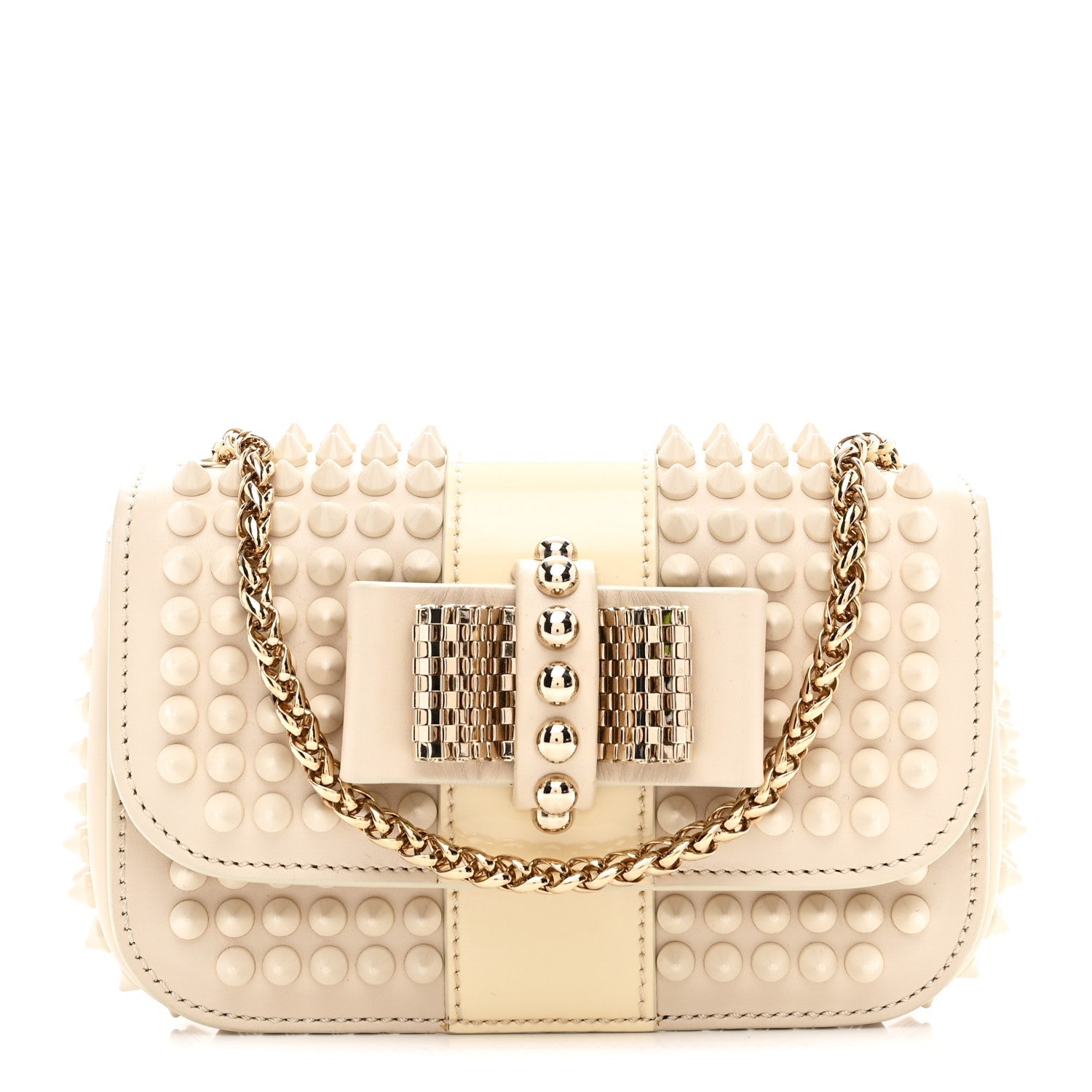 Calfskin Spikes Sweety Charity Shoulder Bag Beige