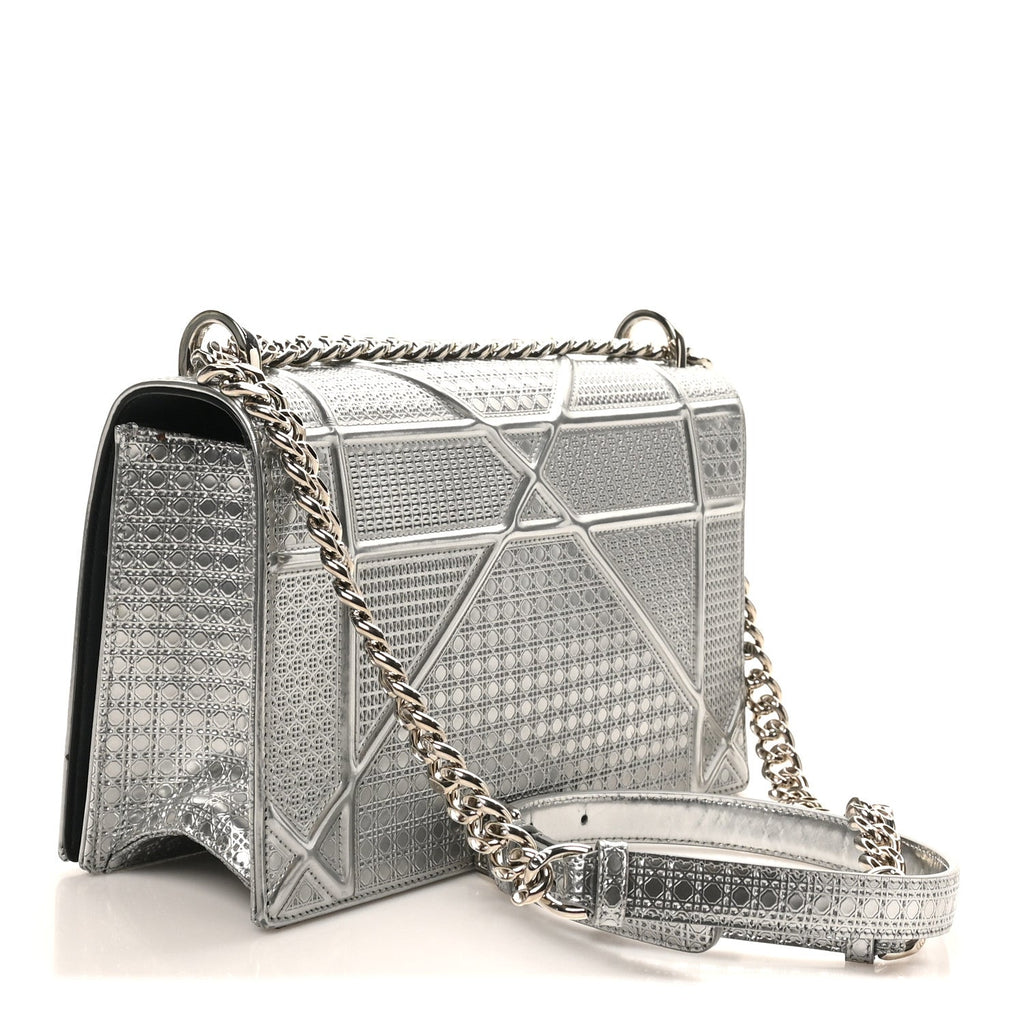 Metallic Patent Micro-Cannage Medium Diorama Flap Bag Silver