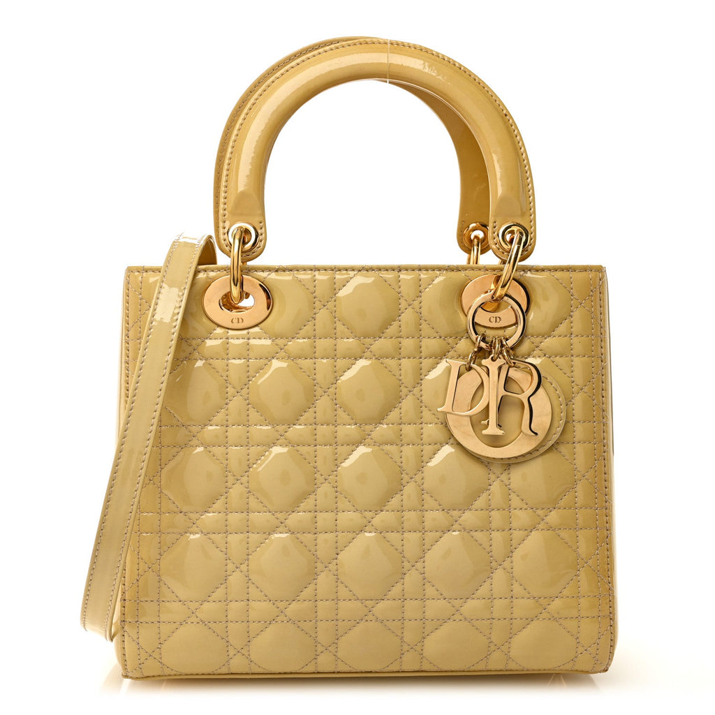 Patent Cannage Medium Lady Dior Beige