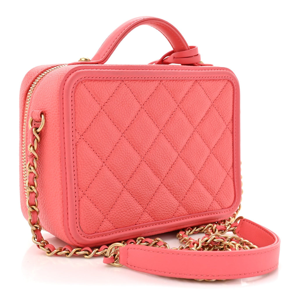 Caviar Quilted Small CC Filigree Vanity Case Coral