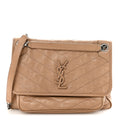 Crinkled Calfskin Matelasse Monogram Medium Niki Chain Satchel Light Taupe