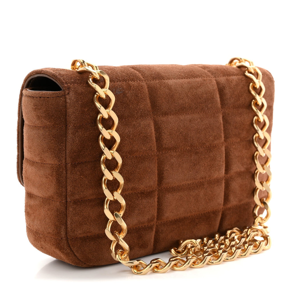 Suede Matelasse Quilted Chain Shoulder Bag Brown