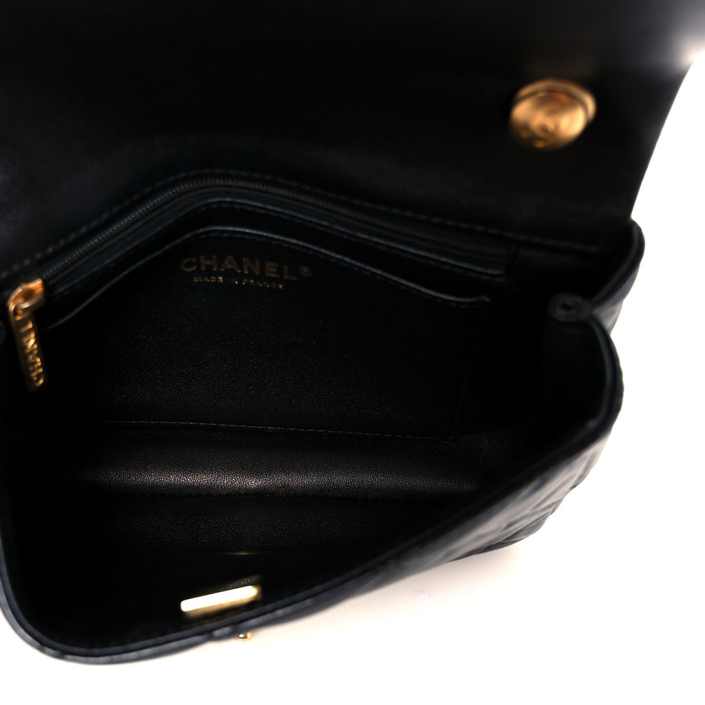 Lambskin Quilted  Pearl  Flap Black