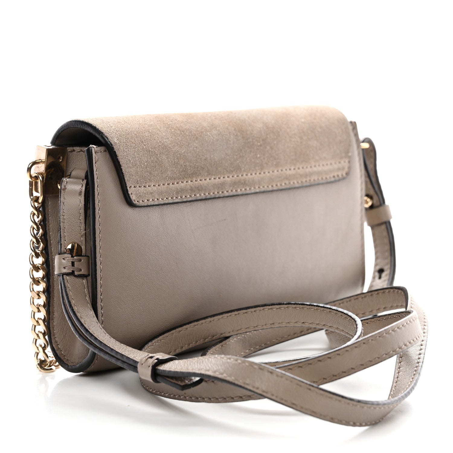 Suede Calfskin Mini Faye Shoulder Bag Motty Grey