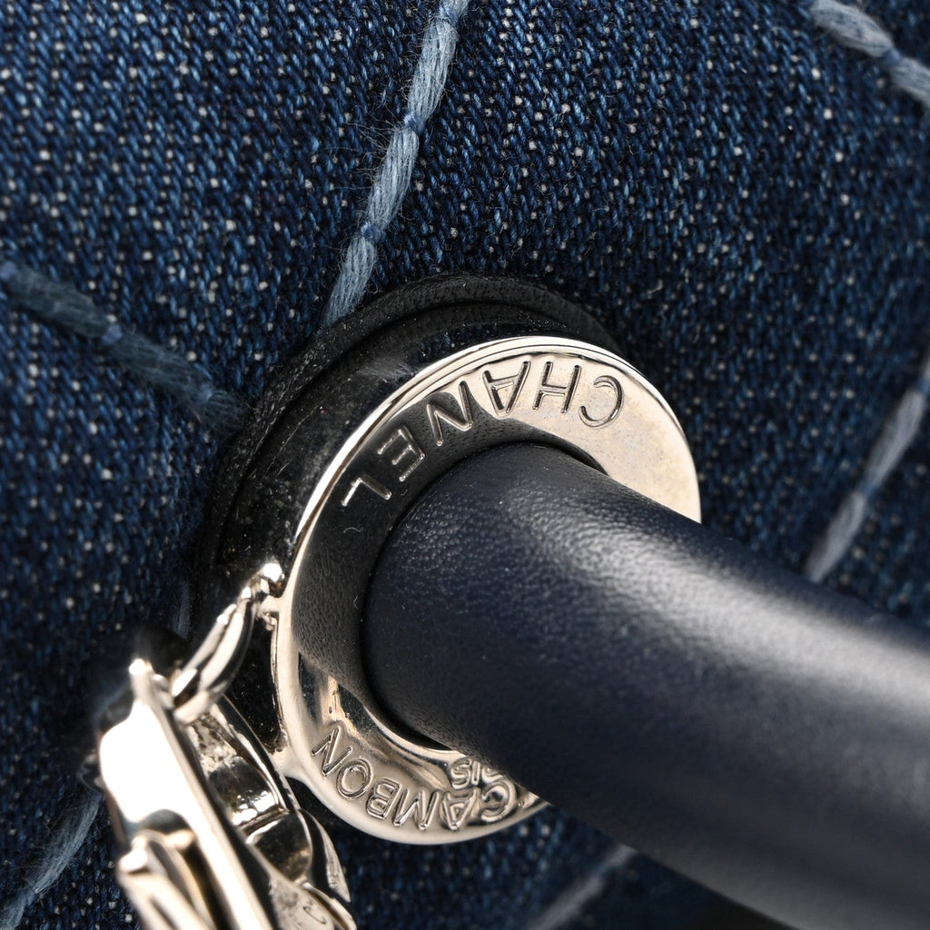 Denim Quilted Mini Coco Handle Flap Blue