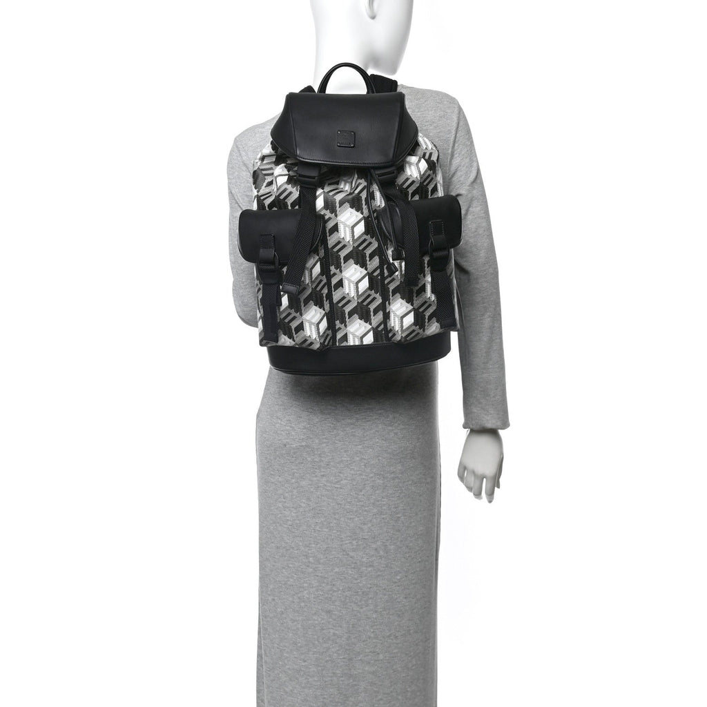 Canvas Nappa Cubic Monogram Medium Brandenburg Backpack Black White