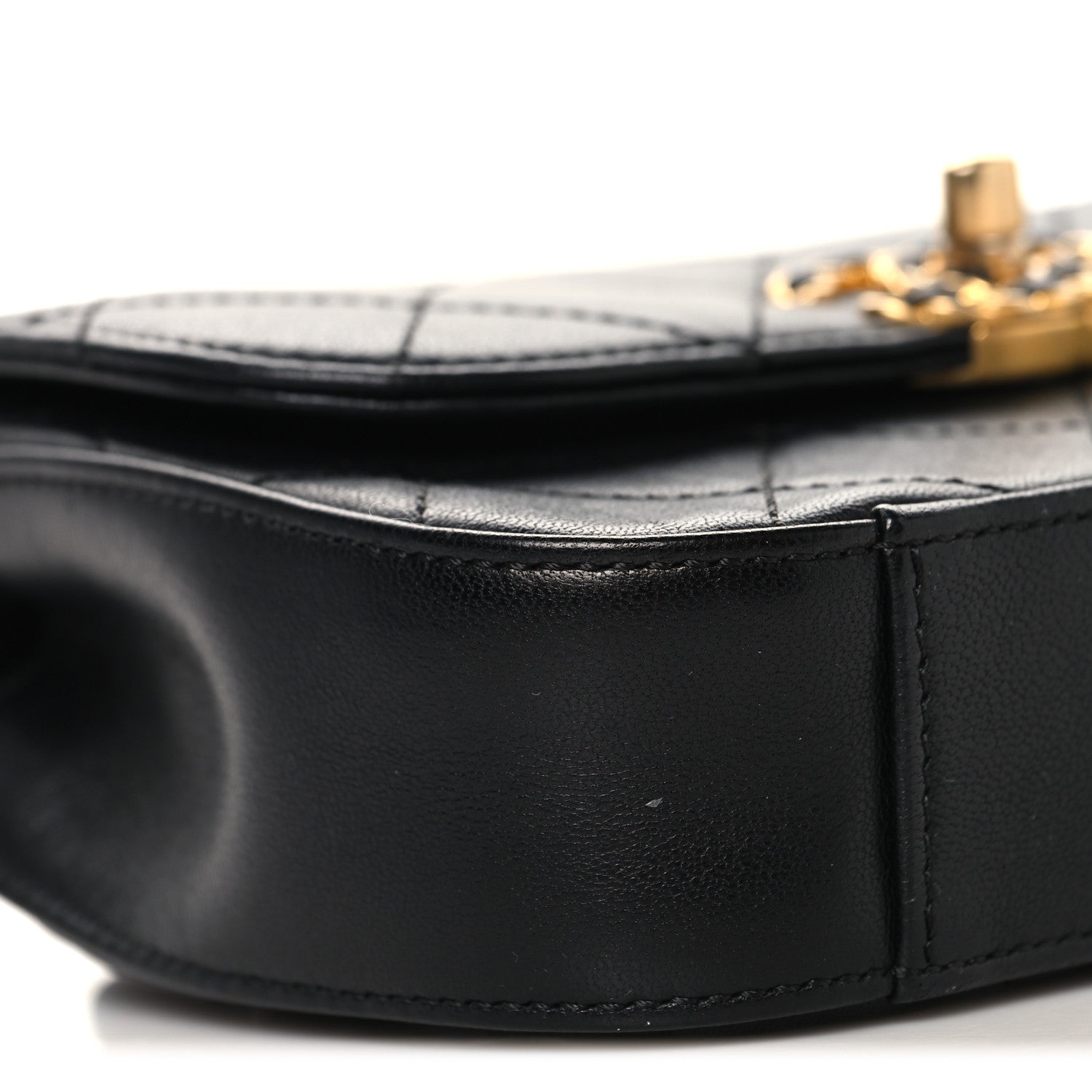Lambskin Quilted Chain Infinity Waist Belt Bag Black