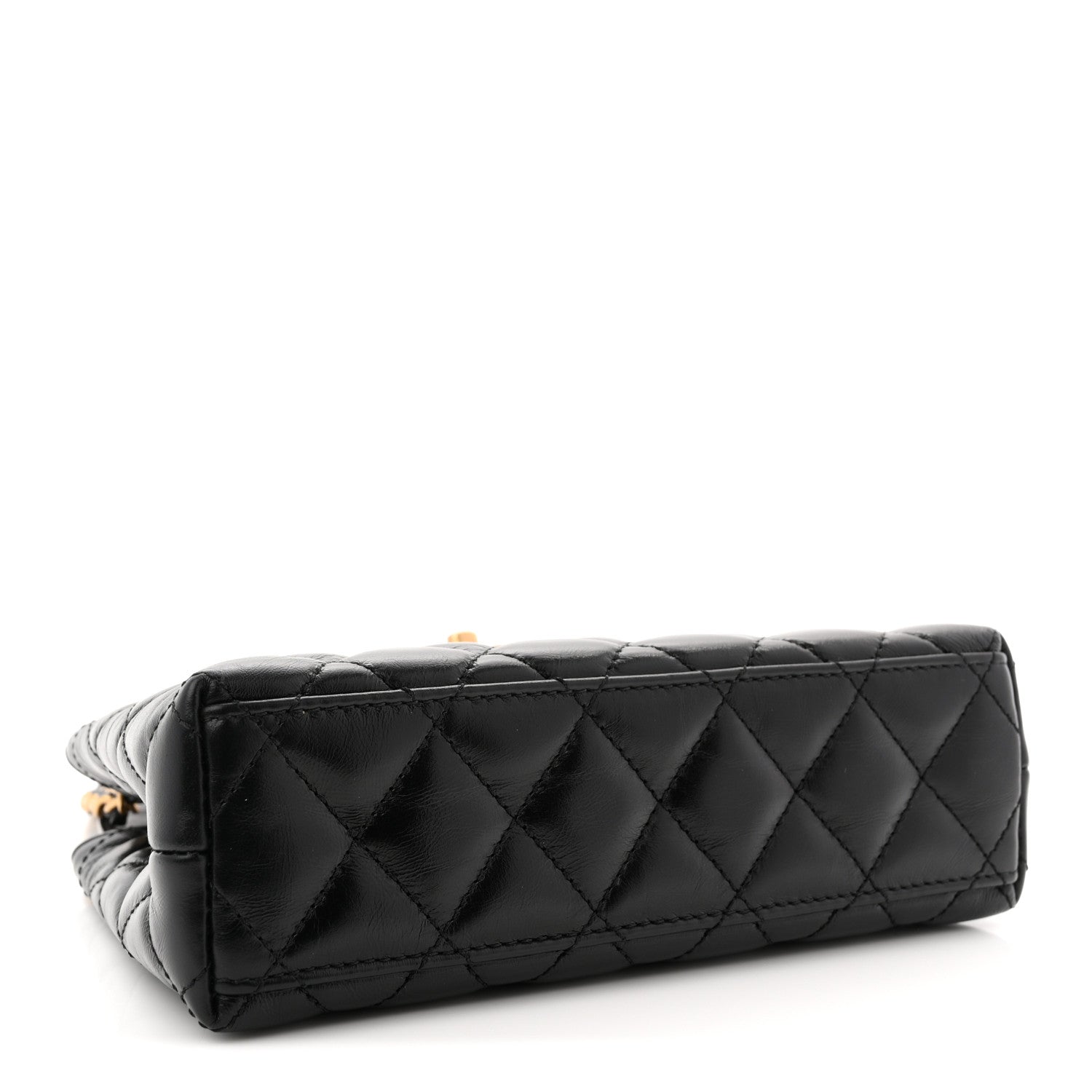 Shiny Aged Calfskin Quilted Nano Kelly Shopper Black