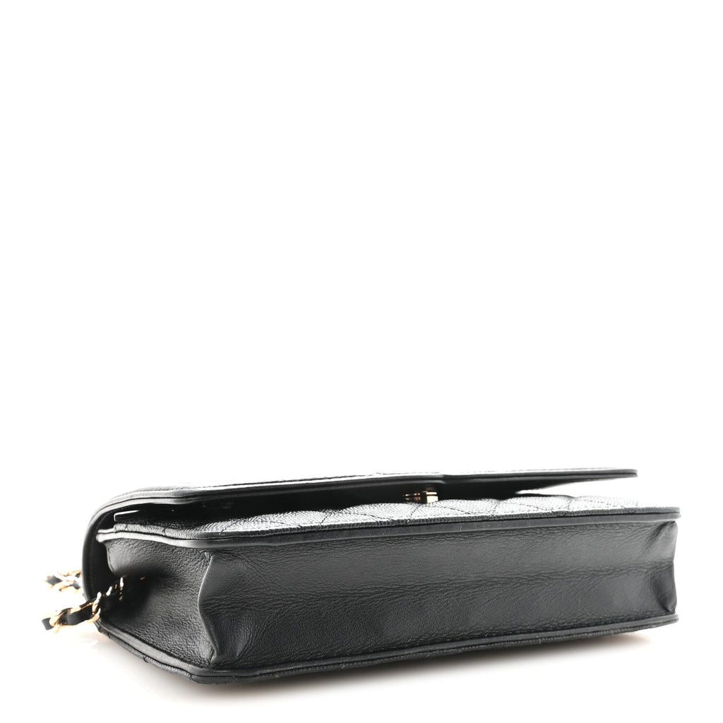 Caviar Quilted CC Filigree Wallet On Chain WOC Black