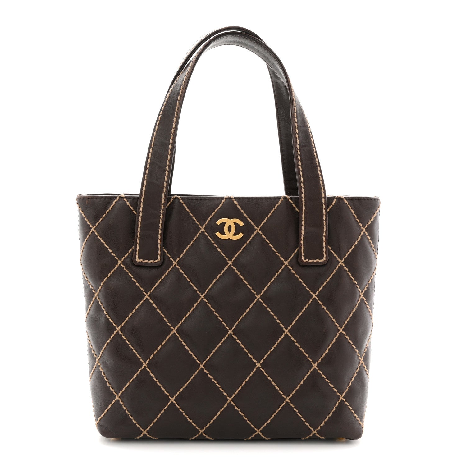 Calfskin Wild Stitch Tote Brown