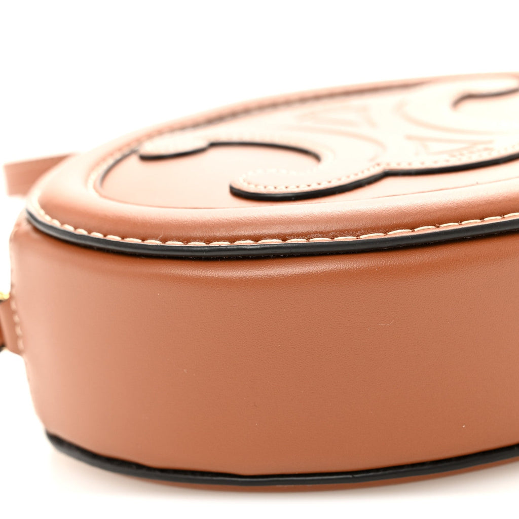 Smooth Calfskin Cuir Small Triomphe Oval Crossbody Purse Tan