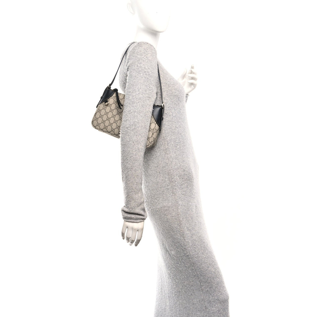 GG Supreme Monogram Textured Calfskin Small Emblem Shoulder Bag Beige Black