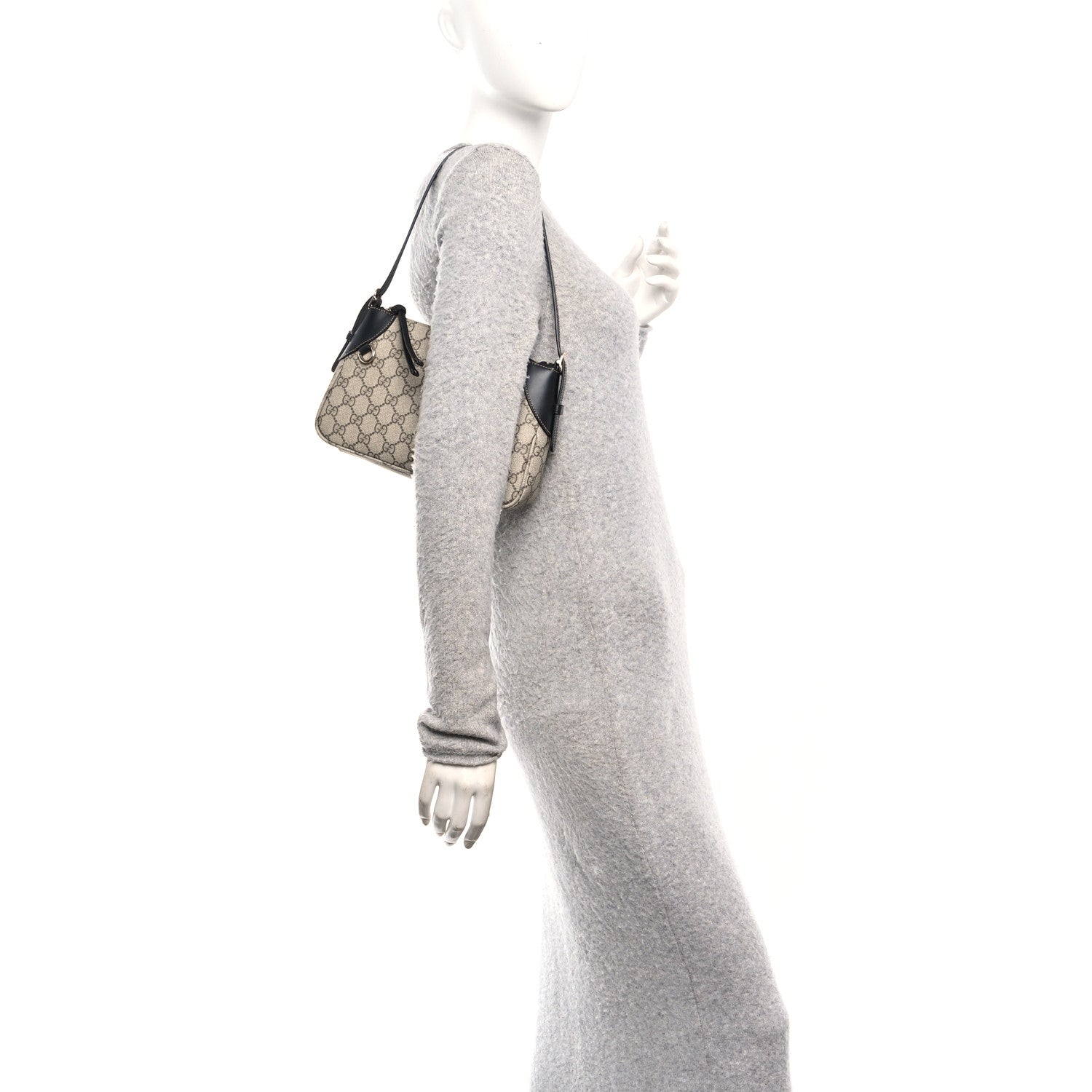 GG Supreme Monogram Textured Calfskin Small Emblem Shoulder Bag Beige Black