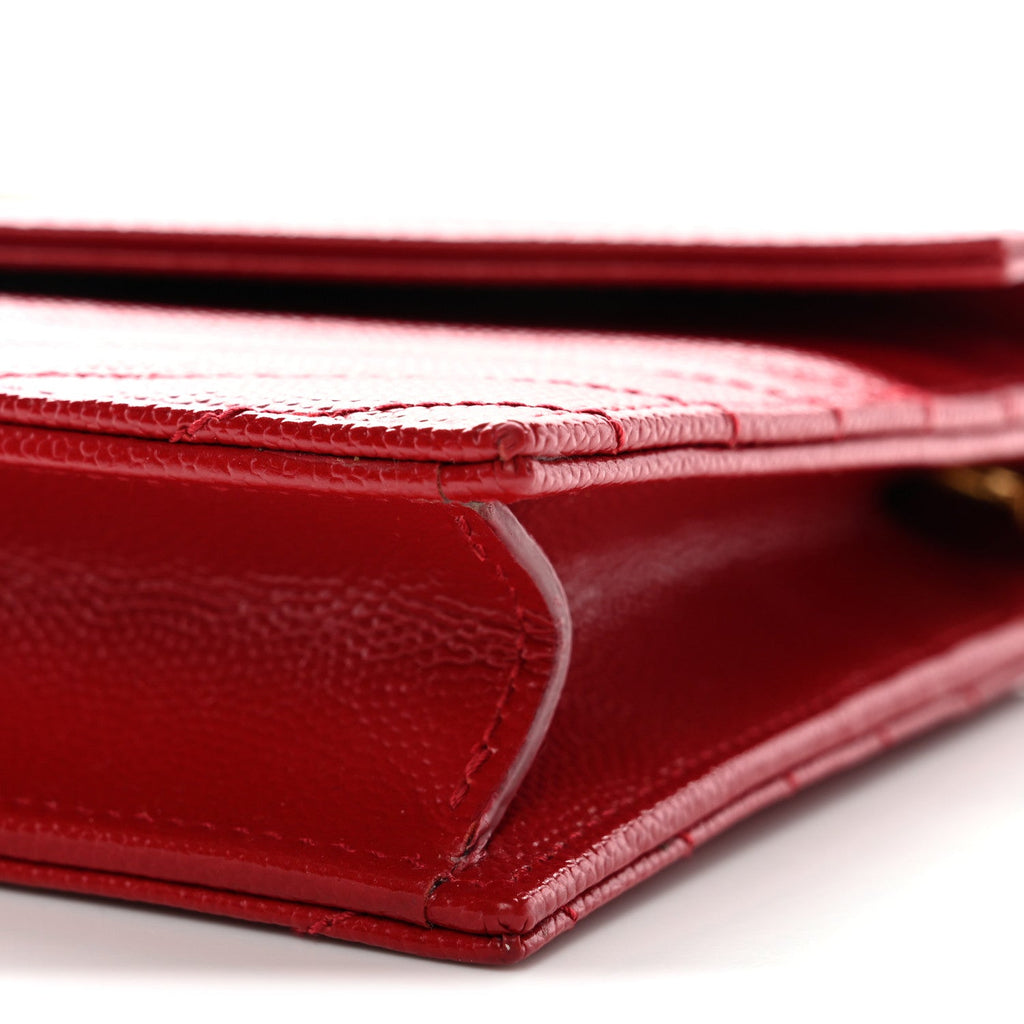 Grain De Poudre Matelasse Chevron Monogram Envelope Chain Wallet New Red