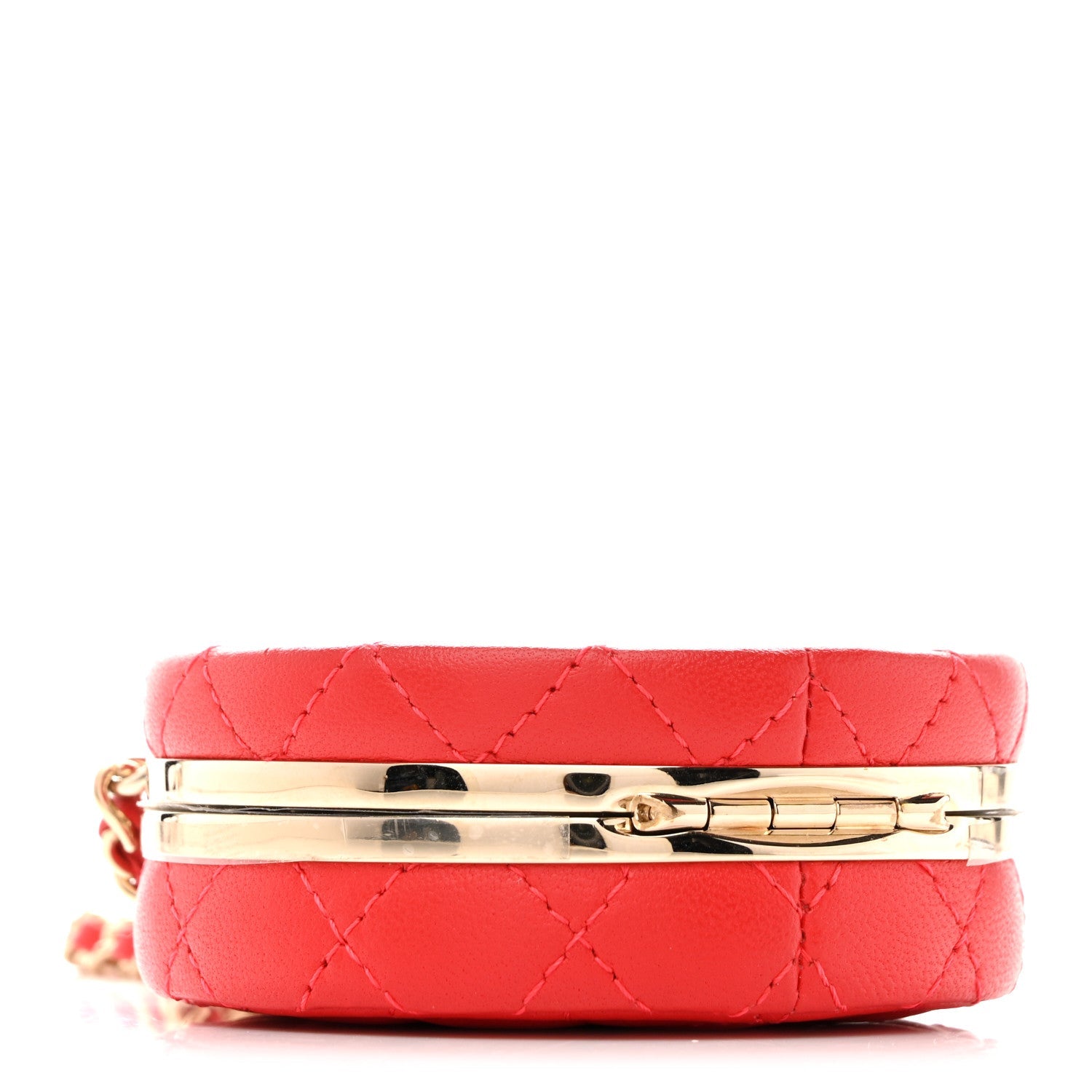 Lambskin Enamel Quilted Round Poker Chip Clutch With Chain Red White