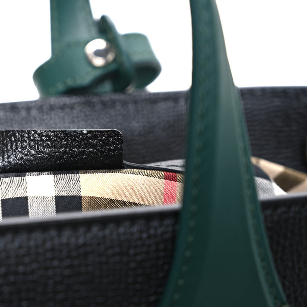 Derby Calfskin House Check Medium Banner Tote Black Sea Green