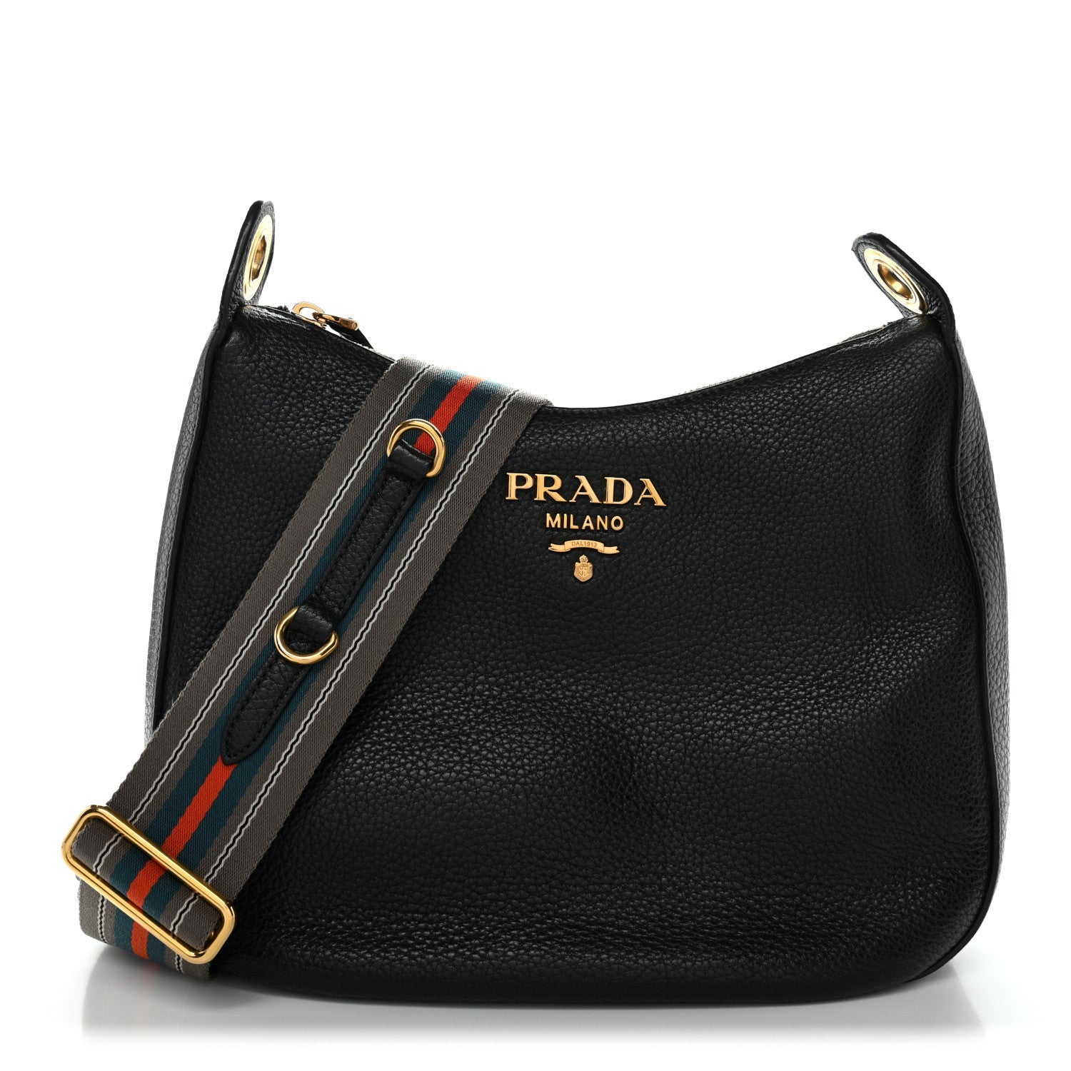 Vitello Phenix Small Zippered Messenger Hobo Black