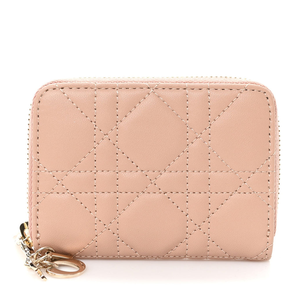 Lambskin Cannage Small Lady Dior Voyageur Coin Purse Rose Des Vents