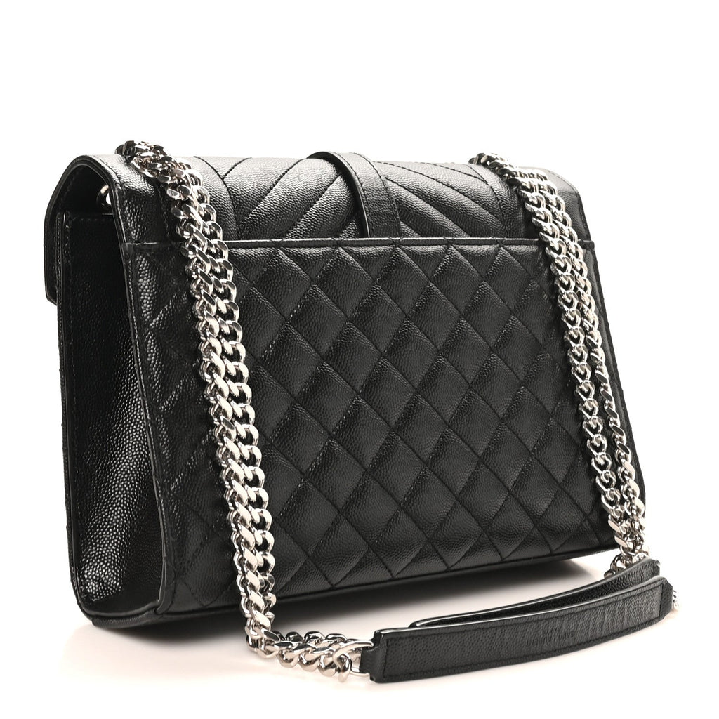Grain De Poudre Textured Mixed Matelasse Triquilt Medium Monogram Satchel Black