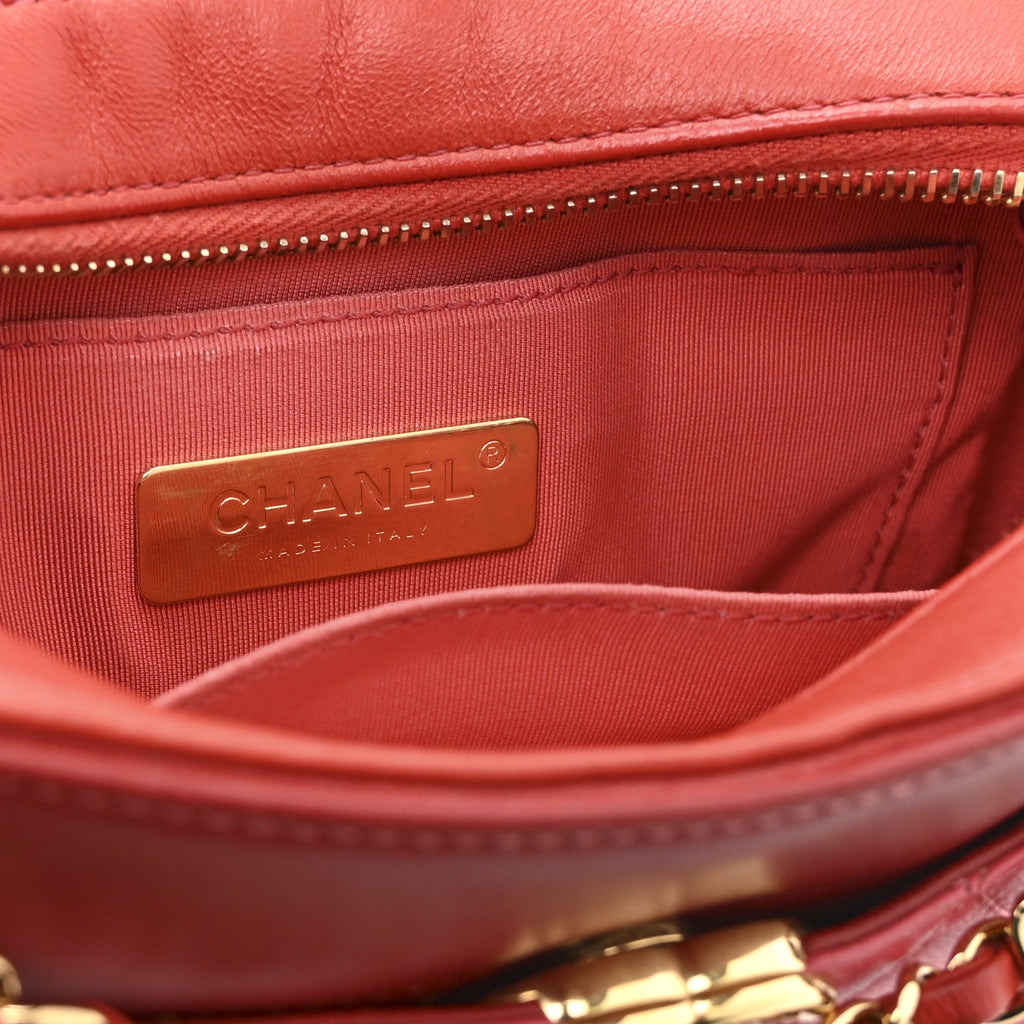 Goatskin Quilted Small In & Out Camera Case Pink Red