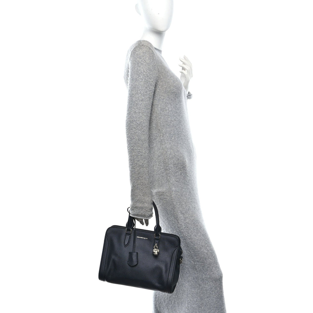 Pebbled Calfskin Small Skull Padlock Zip Around Tote Navy