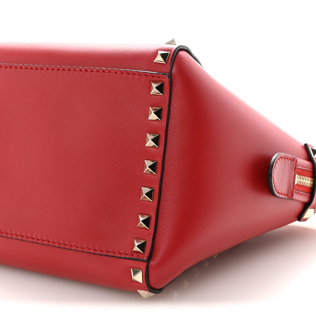 Vitello Small Rockstud Double Handle Tote Rosso Valentino