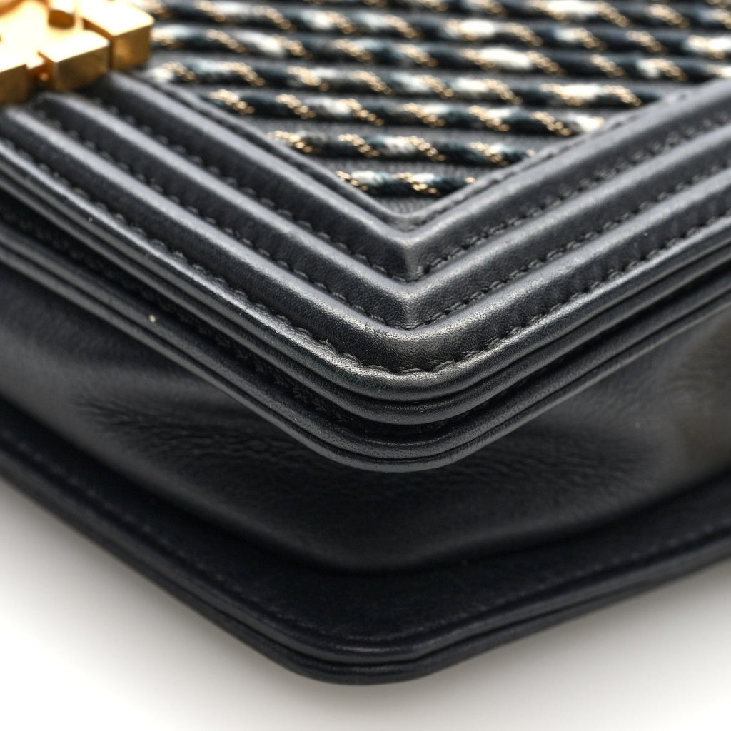 Calfskin Chevron Embroidered Boy By The Sea Flap Waist Belt Bag Black
