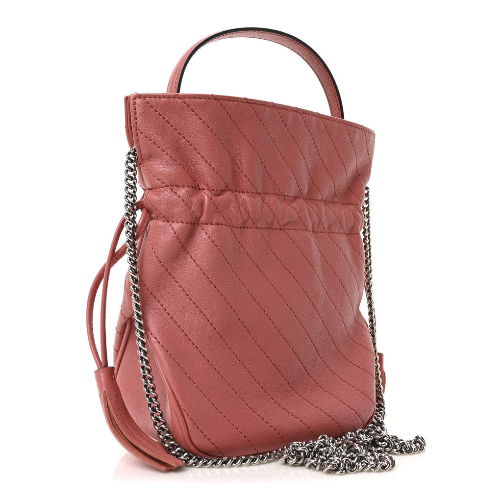 Sakai Be Green Calfskin Diagonal Stitched Mini Blondie Bucket Bag Pink