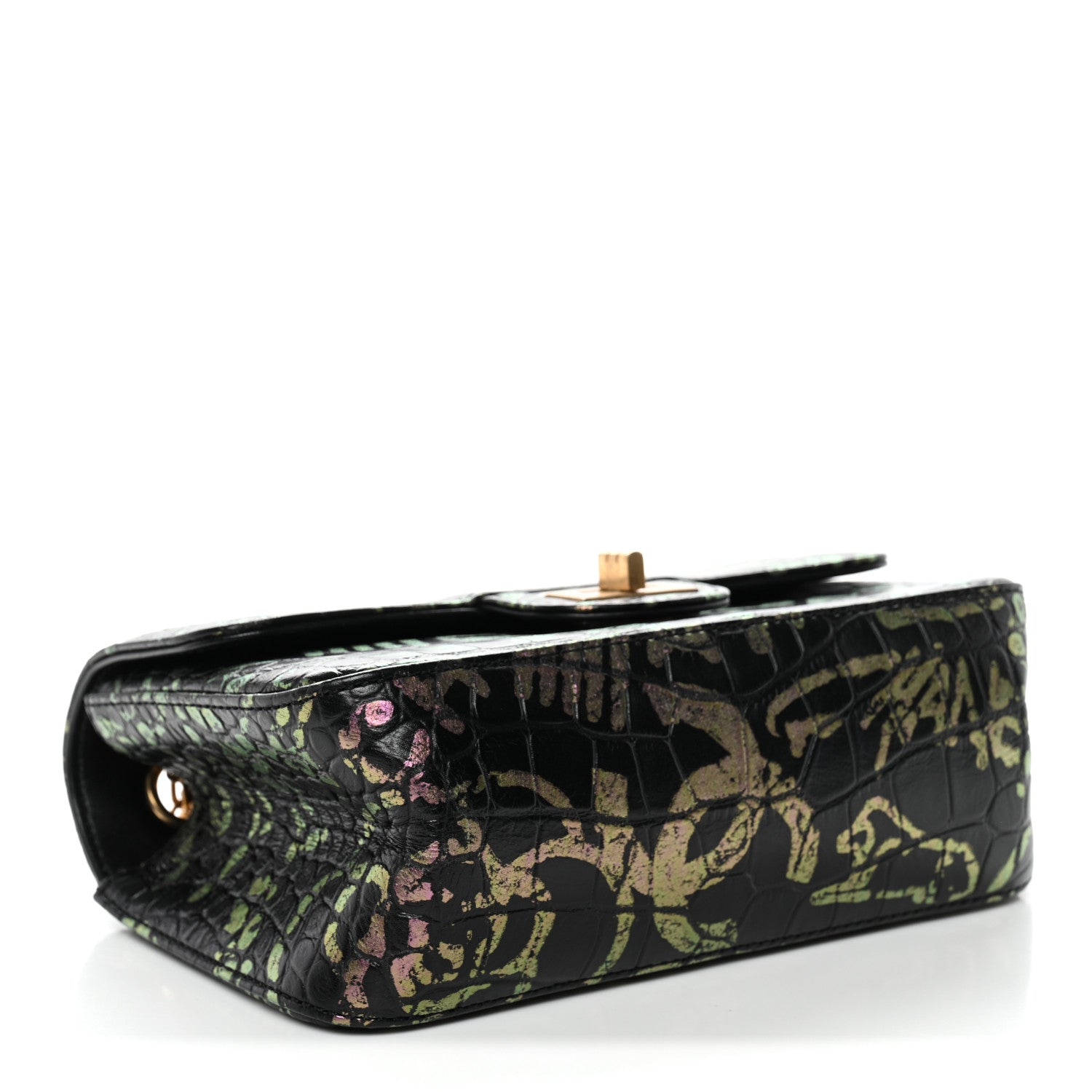 Calfskin Crocodile Embossed Graffiti 2.55 Mini Cocodile Reissue Flap Black Pink