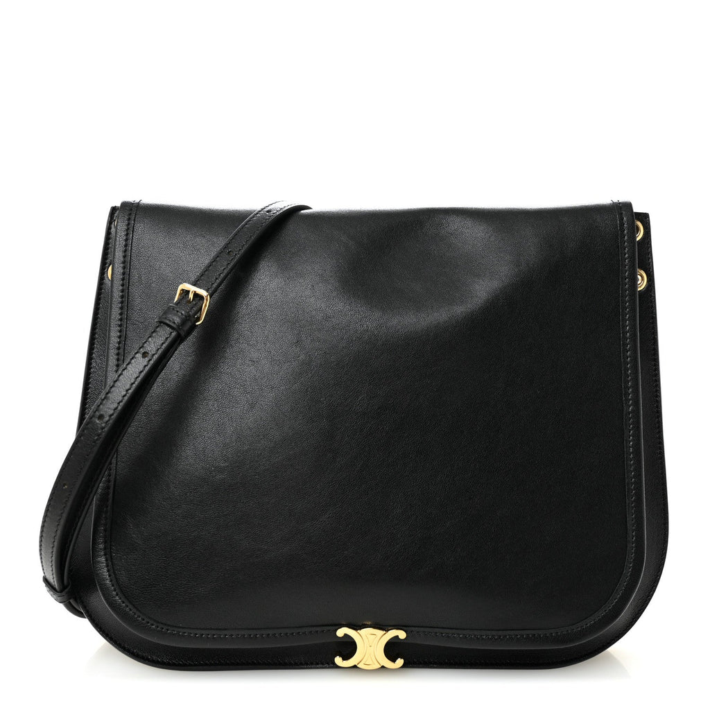 Shiny Lambskin Soft Triomphe Besace Bag Black