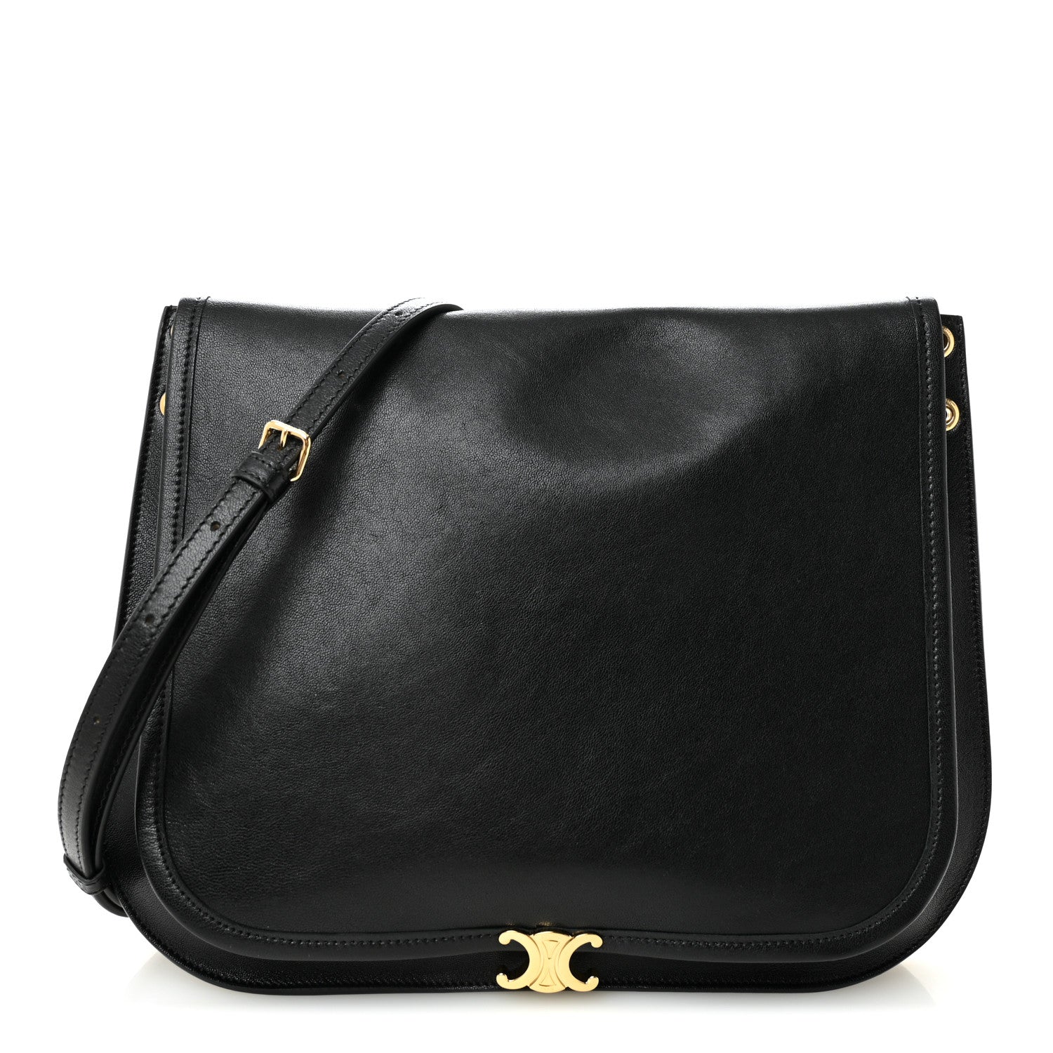 Shiny Lambskin Soft Triomphe Besace Bag Black