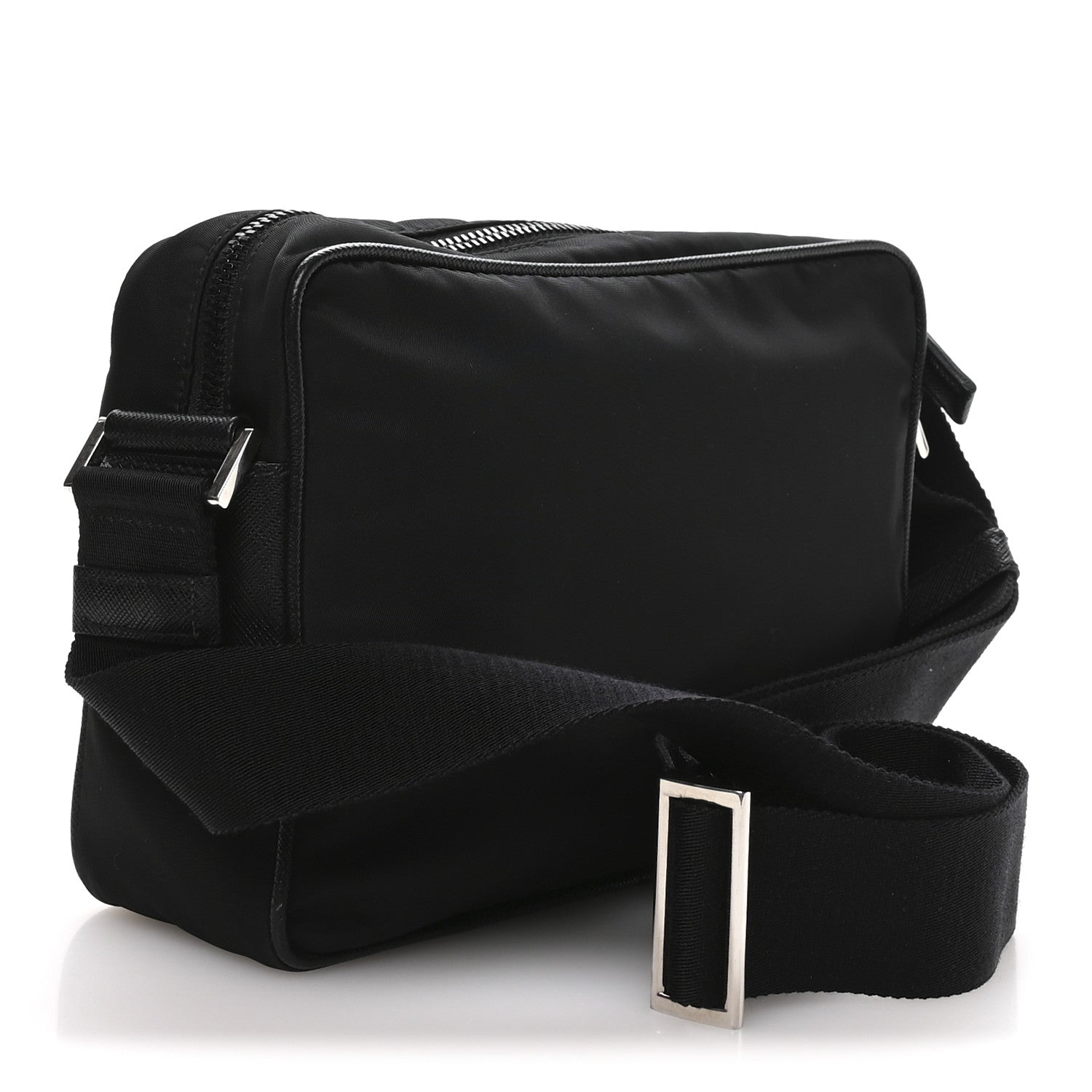 Re-Nylon Vela Saffiano Pocket Double Zip Shoulder Bag Black