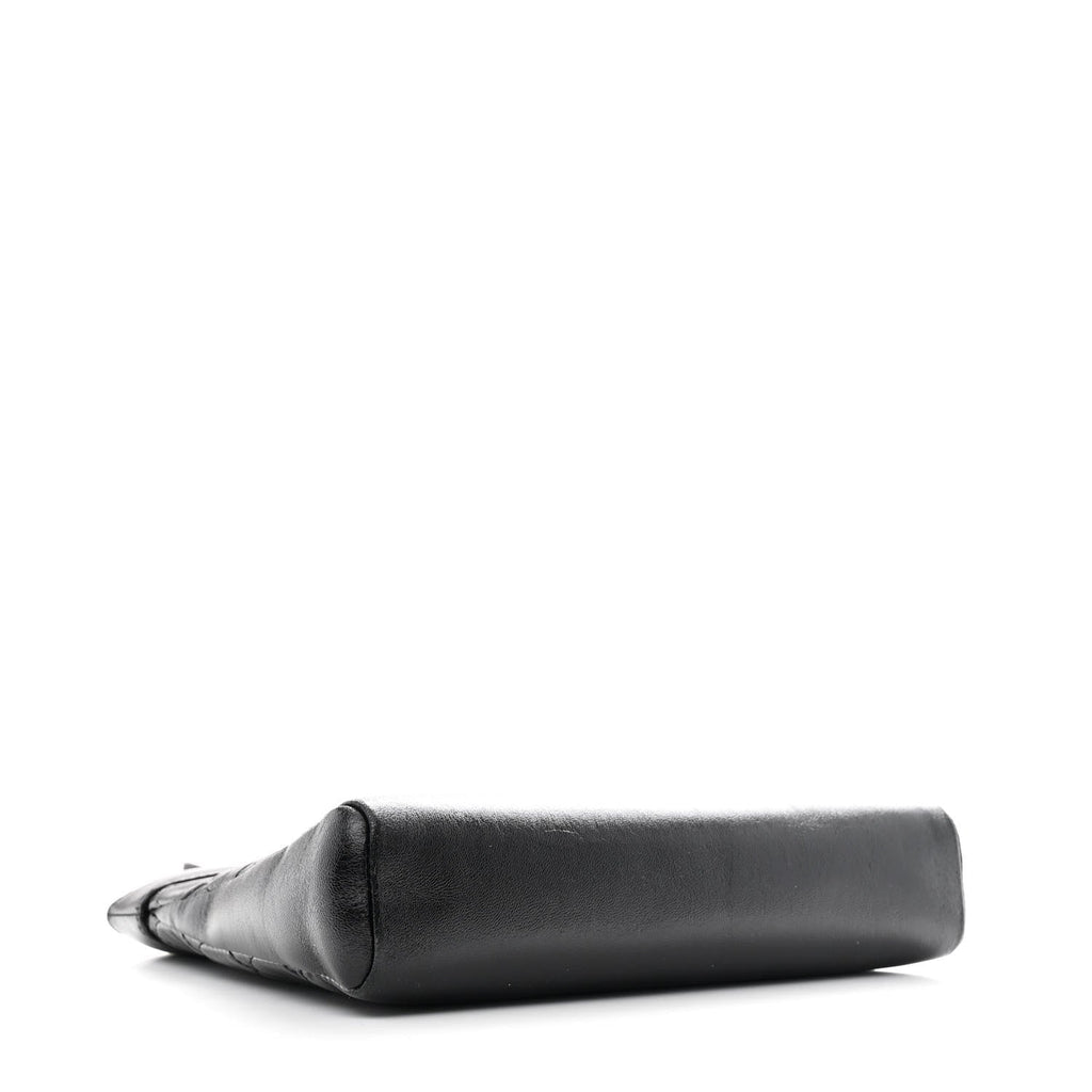Shiny Crumpled Calfskin Quilted Mini 31 Shopping Bag Black