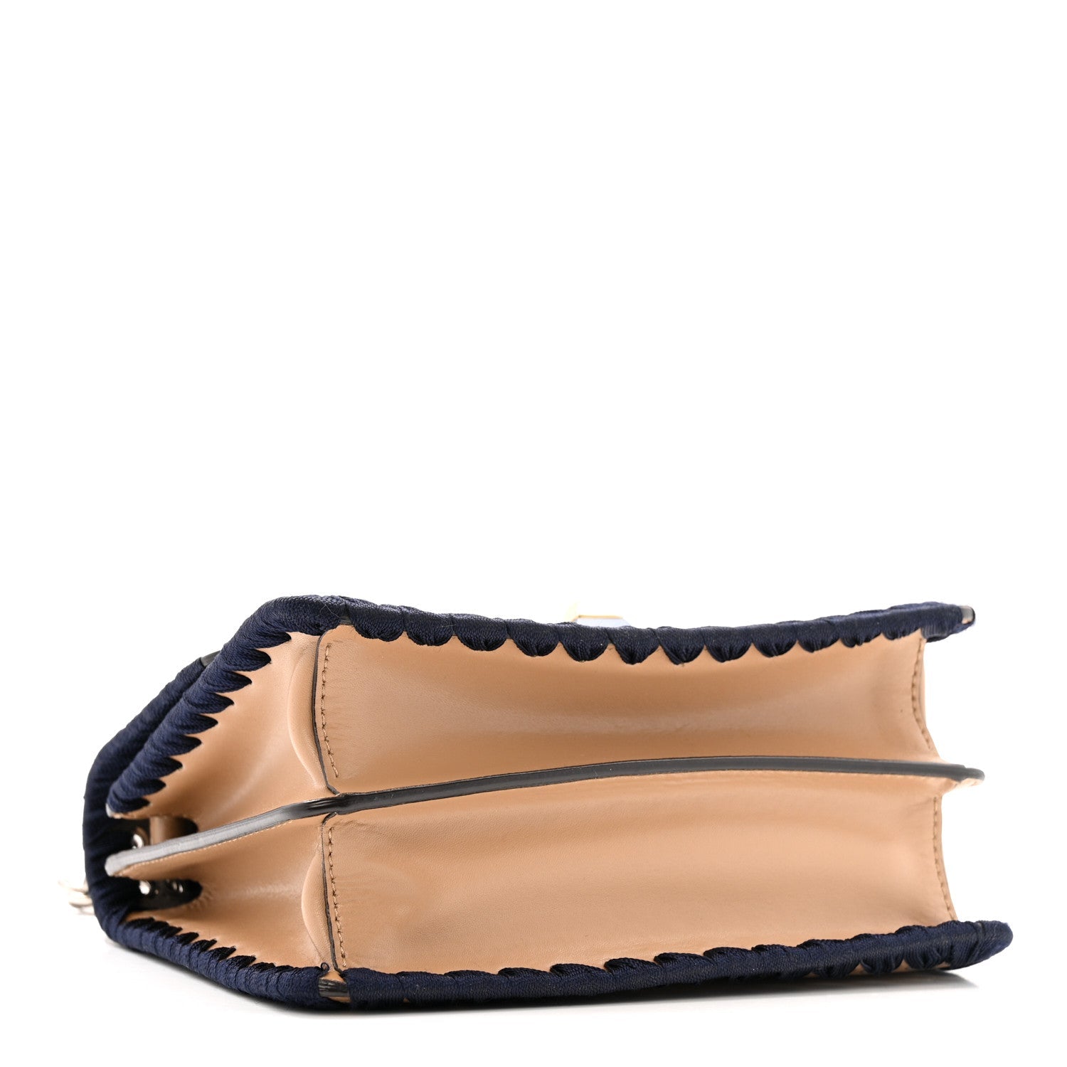 Vitello Liberty Lucido Ribbon Lace Up Studded Small Kan I Shoulder Bag Cuoio Navy