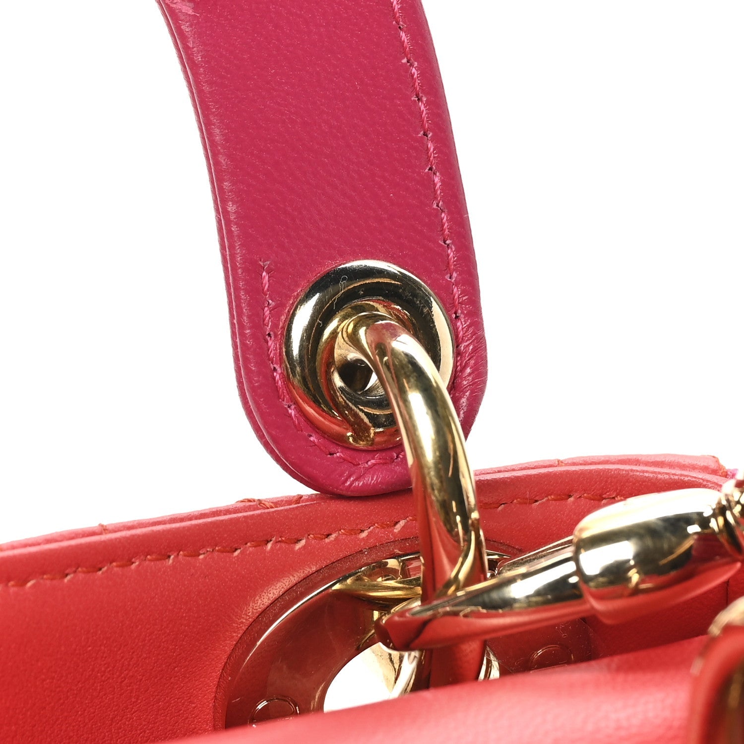 Lambskin Cannage Mini Bi-Color Lady Dior Red Fuchsia