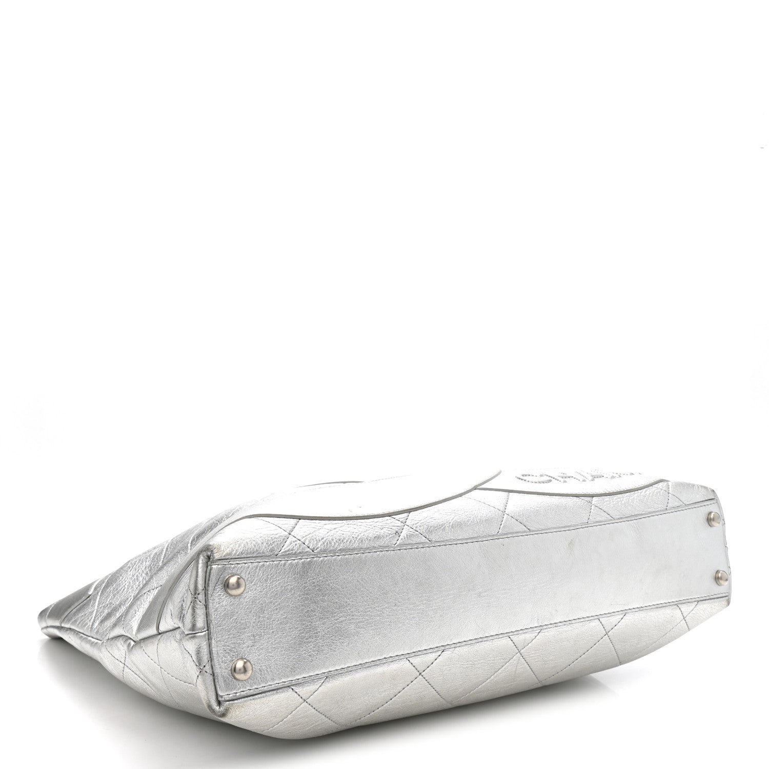 Metallic Calfskin Stitched CC Club Monaco Tote Silver