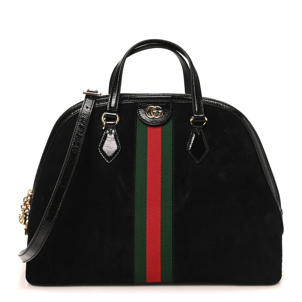 Suede Patent GG Web Medium Ophidia Top Handle Dome Bag Black