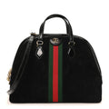 Suede Patent GG Web Medium Ophidia Top Handle Dome Bag Black