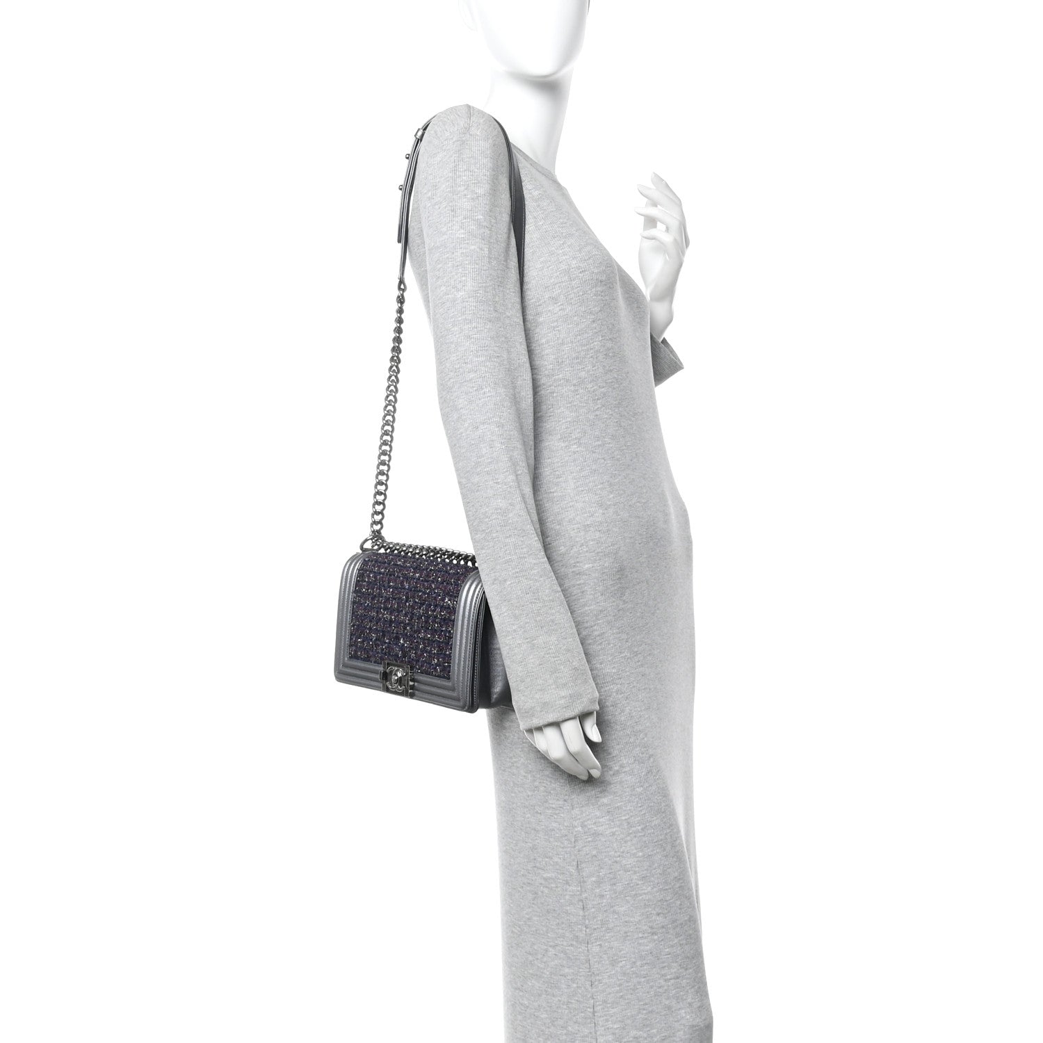 Tweed Metallic Lambskin Medium Boy Flap Silver