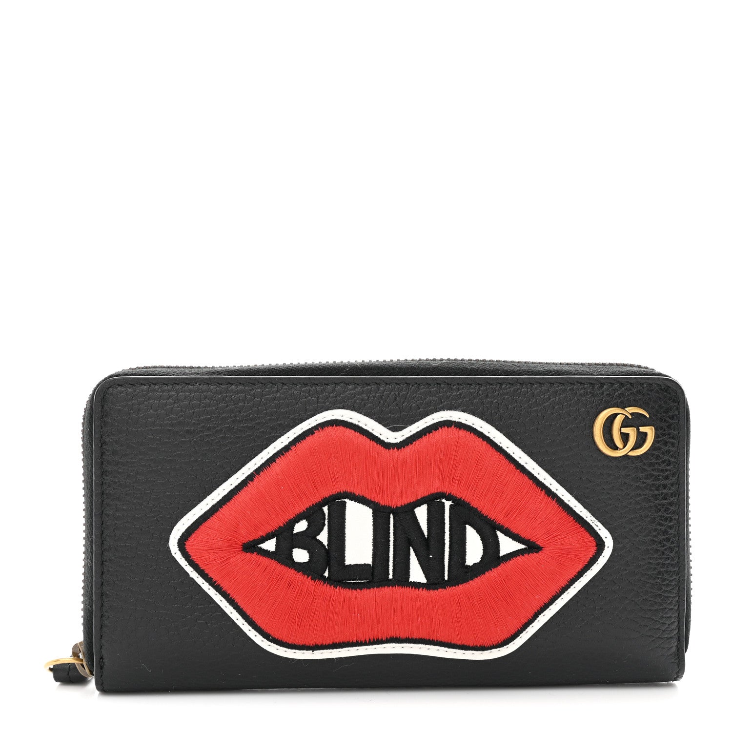 Pebbled Calfskin Blind For Love Zip Around Wallet Black