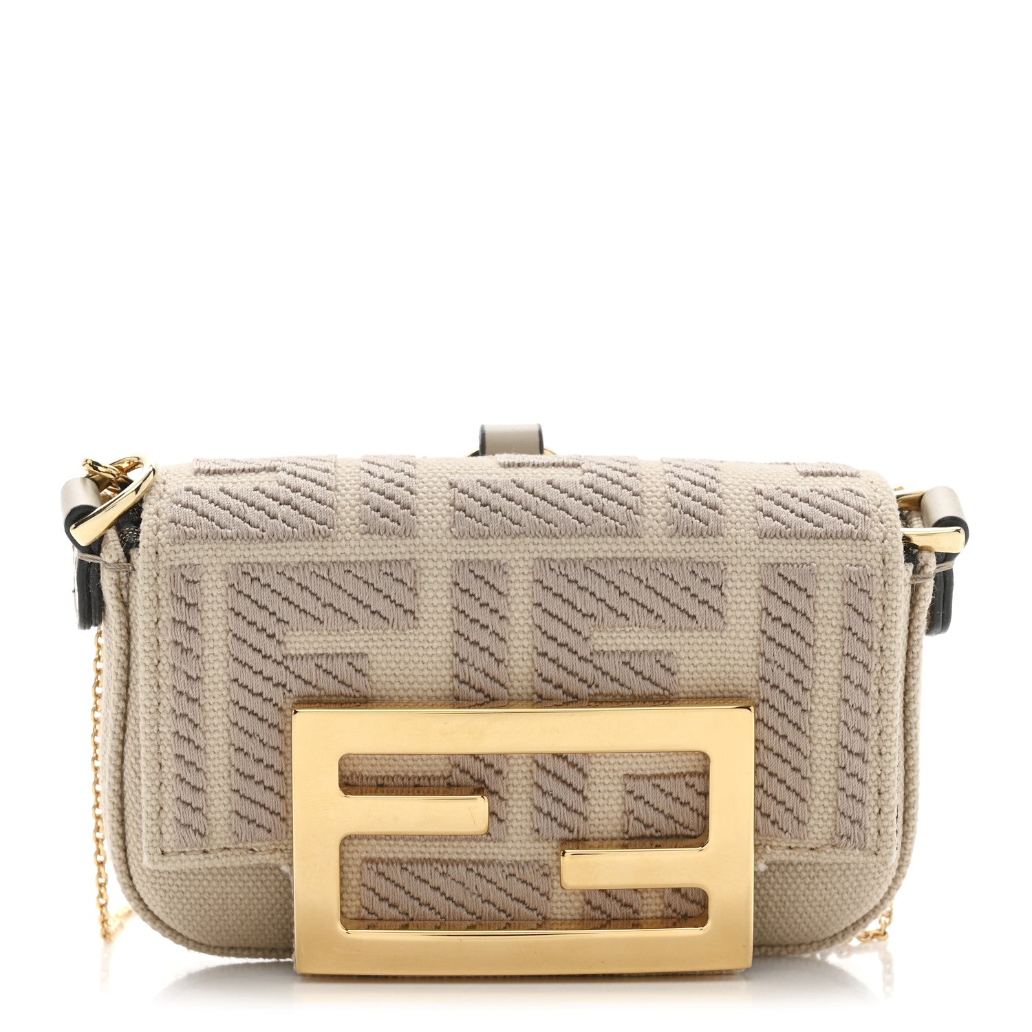 Canvas Vitello King FF Embroidered Nano Maxi Buckle Baguette Charm Nuvola