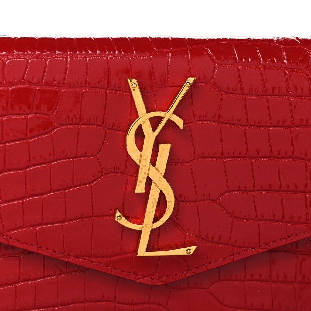 Calfskin Crocodile Embossed Uptown Monogram Pouch Black