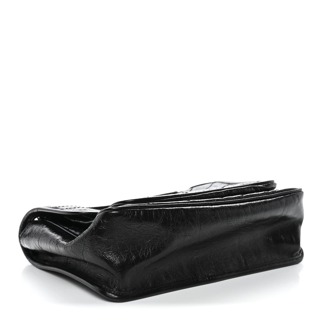 Crinkled Calfskin Matelasse Monogram Medium Niki Chain Satchel Black