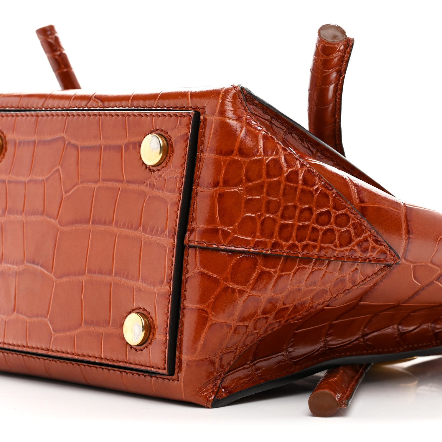 Calfskin Crocodile Embossed Small Pipe Bag Chestnut