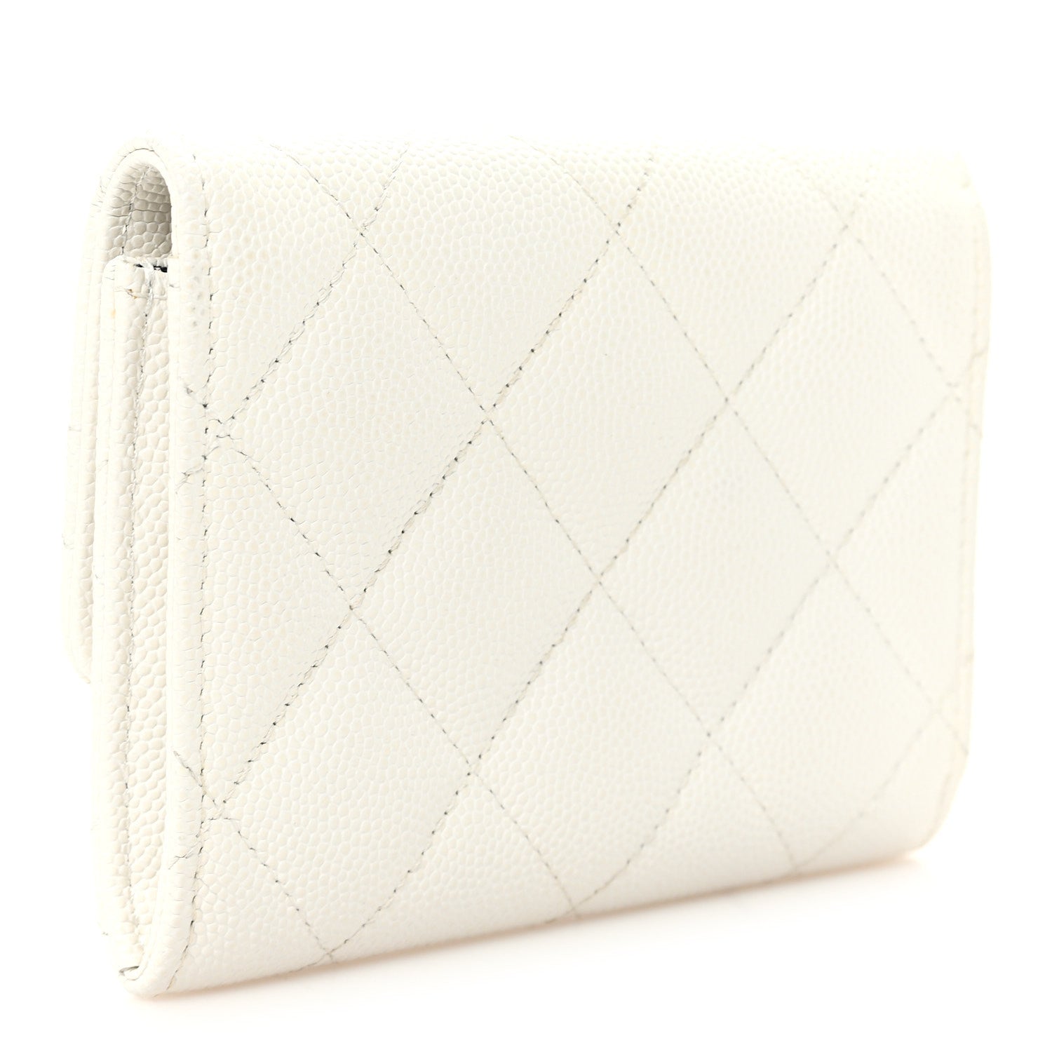 Caviar Quilted Chain CC Quilted Compact Flap  Holder White