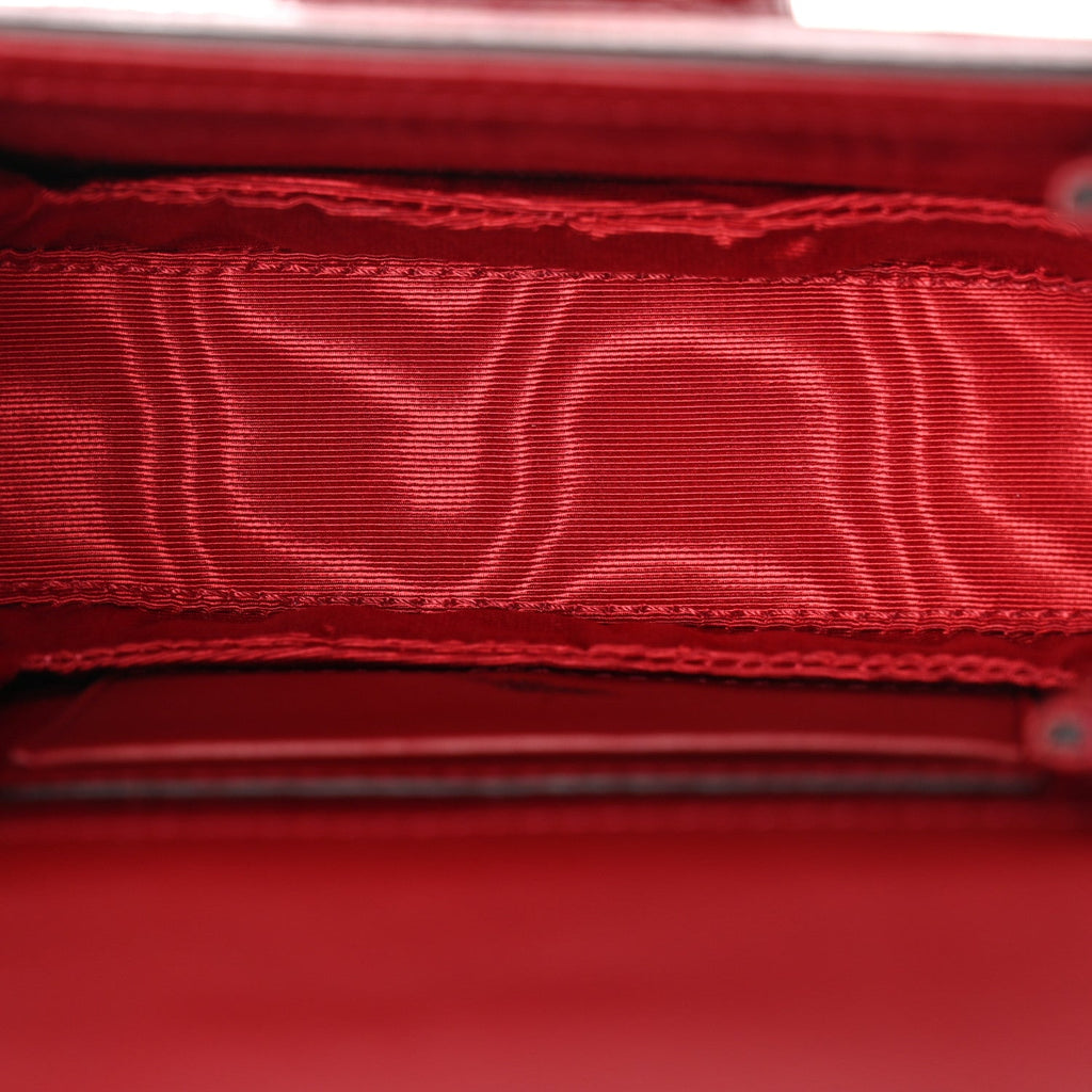 Moire Fabric Calfskin Rhinestone Monogram Monochrome Lizard Embossed Mini Bamboo 1947 Top Handle Chain Bag Red
