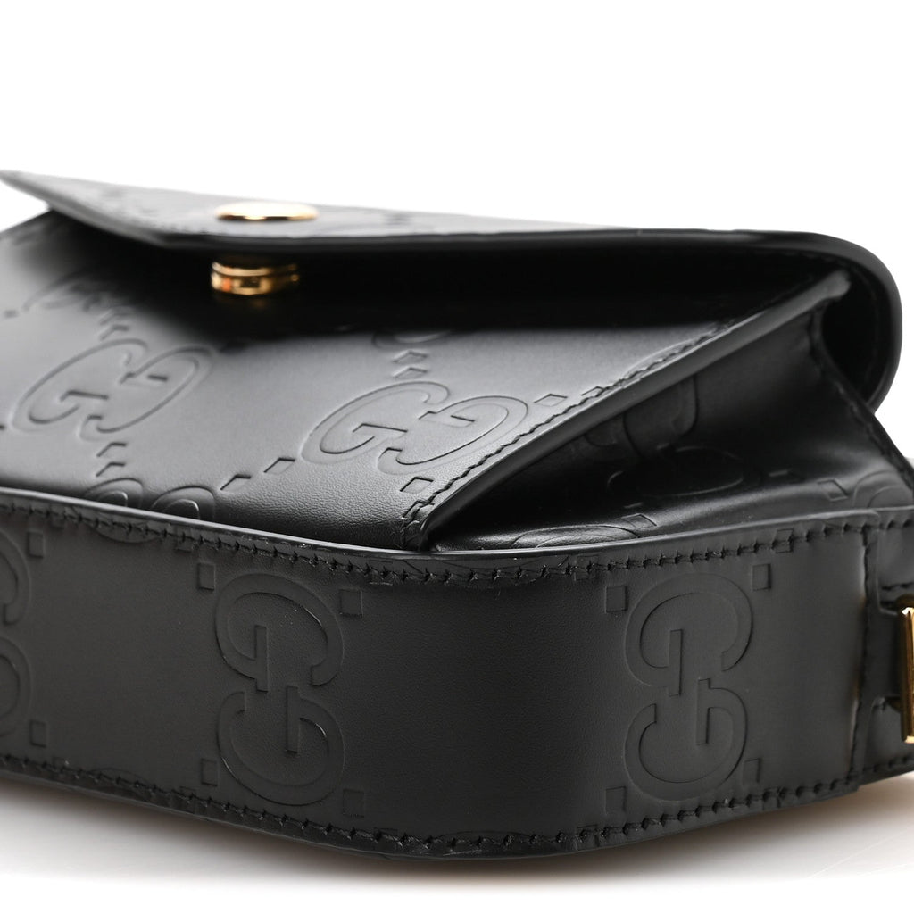 Calfskin GG Super Mini Debossed Chain Wallet Black