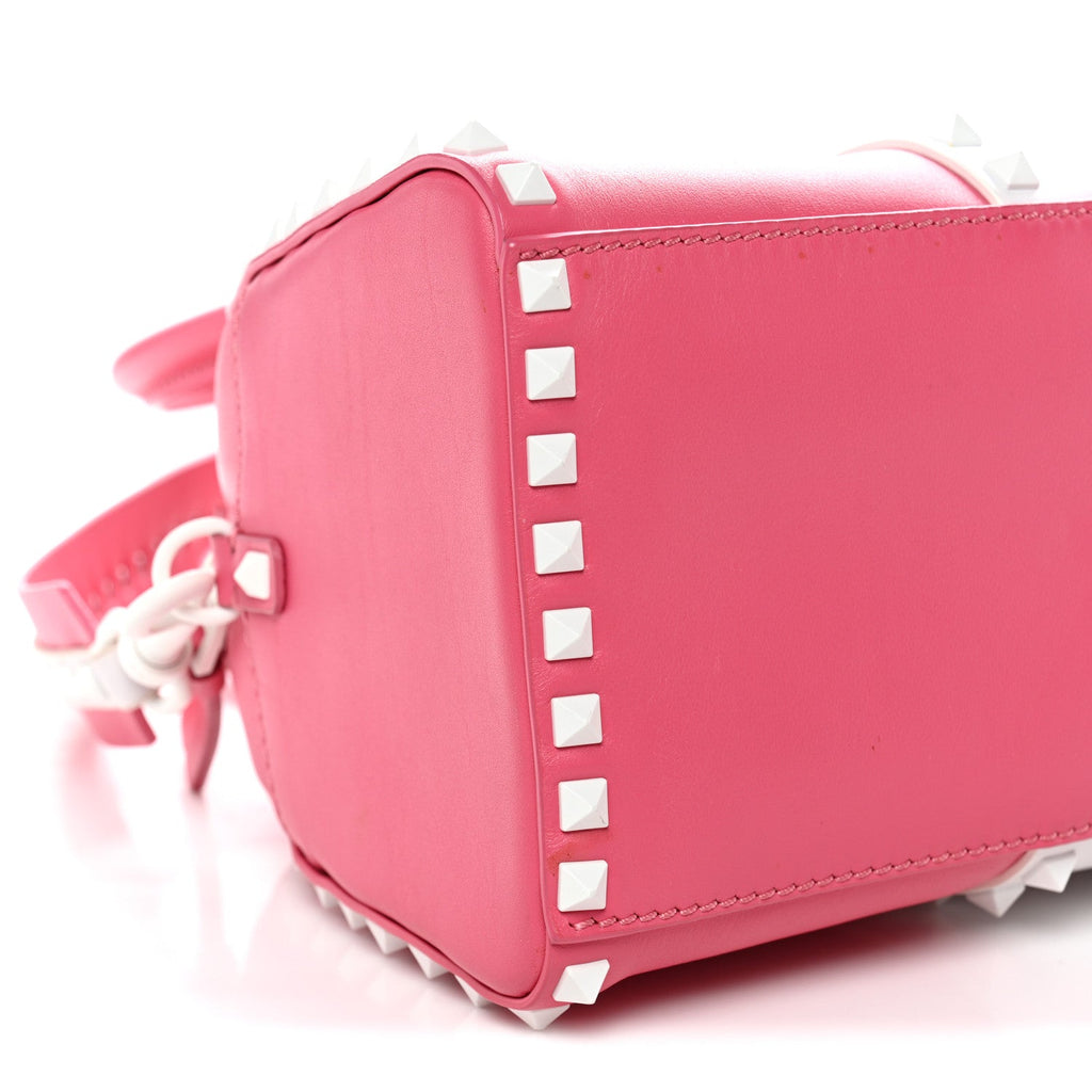 Vitello Colorblock Free Rockstud Top Handle Shoulder Bag Pink Optic White