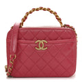 Crumpled Calfskin Quilted Small Get Round Top Handle Vanity Case Pink