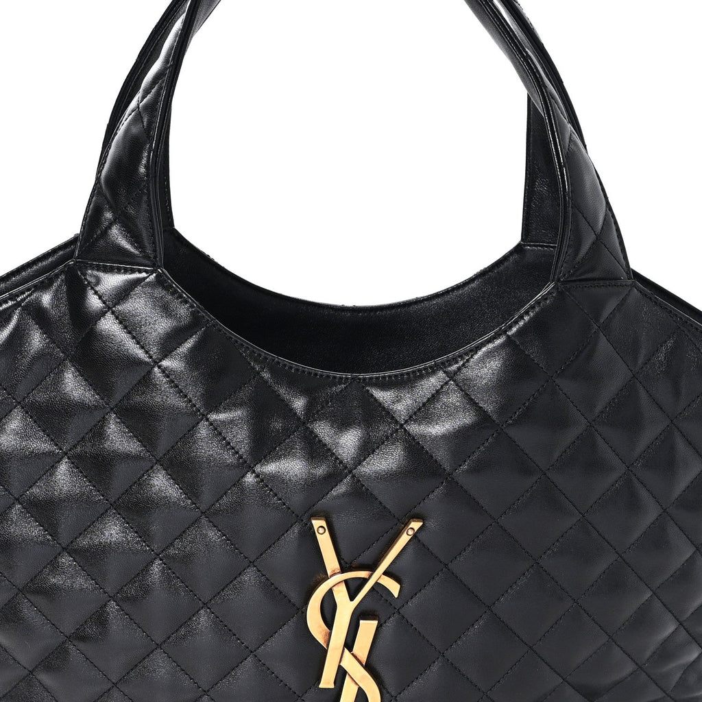 Lambskin Quilted Medium Icare Shopping Tote Black